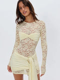 Patchwork Sheer Lace Bandage Women Dress