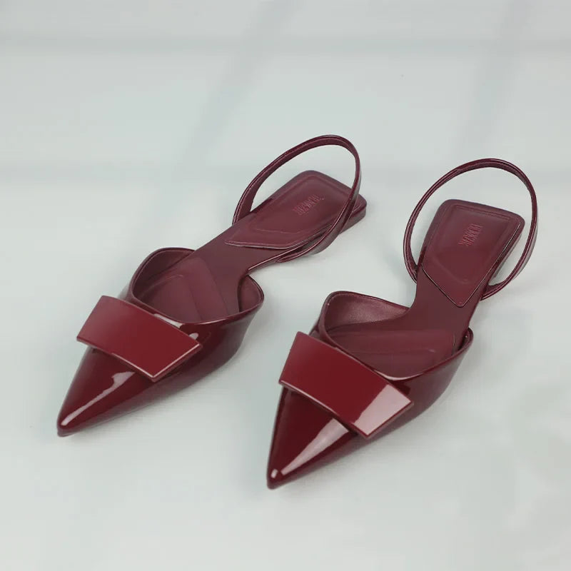 Patent Leather Women Flat Sandals - wine red / 38