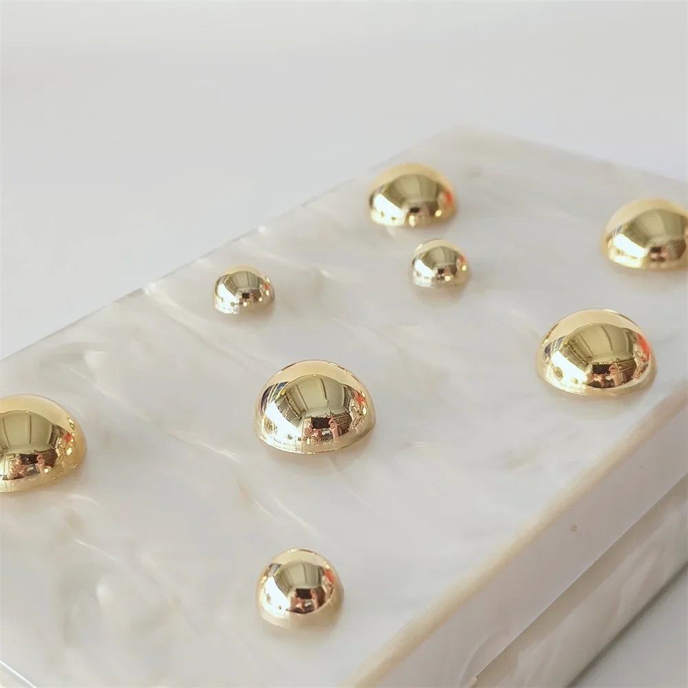 Pearl Beige Metal Dot On Surface Acrylic Clutch Purse