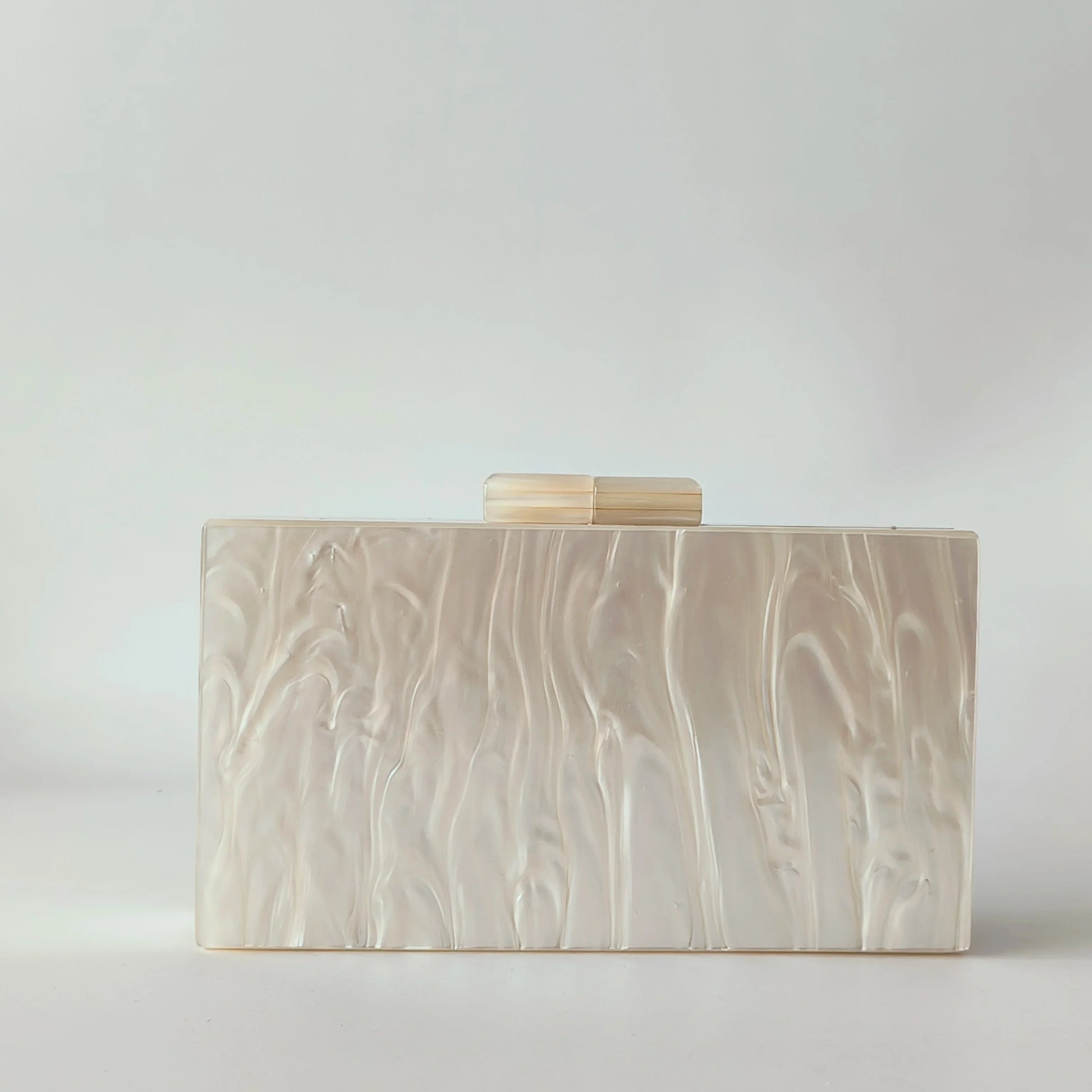 Pearl Beige Metal Dot On Surface Acrylic Clutch Purse