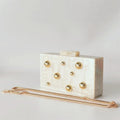 Pearl Beige Metal Dot On Surface Acrylic Clutch Purse - snake chain / Mini(Max Length<20cm)