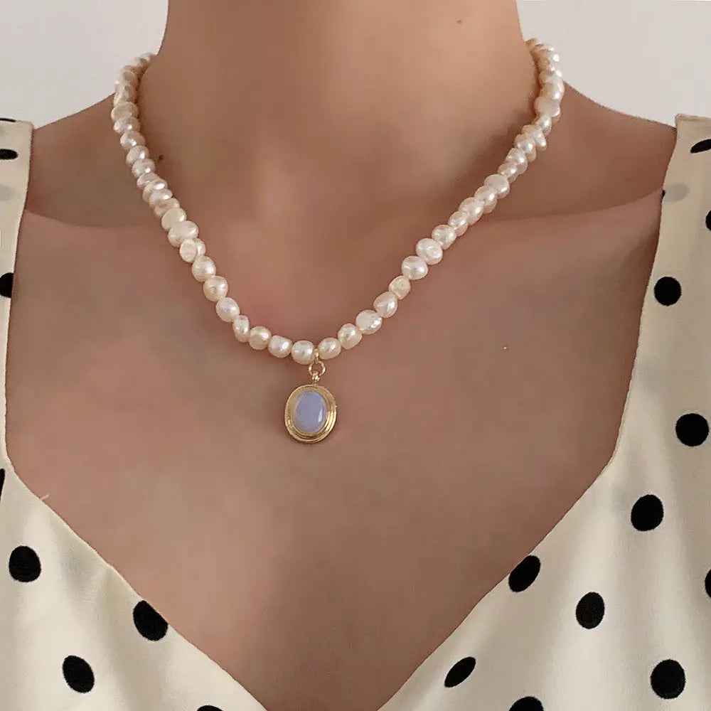 Pearl Clavicle Chain Jewelry Moonstone Pendant Necklace - Main Picture - electronic accessories