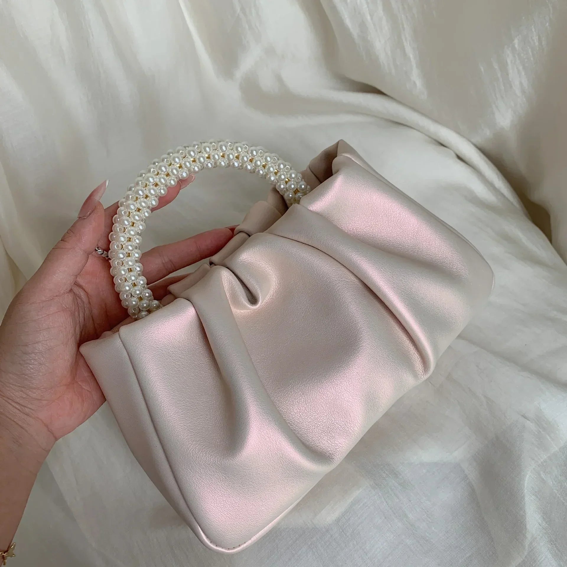 Pearl Handle Women Clutch Purse - pink