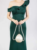 Pearl Oval Ball Beaded Long Chain Women Evening Box Clutch Bag