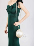 Pearl Oval Ball Beaded Long Chain Women Evening Box Clutch Bag