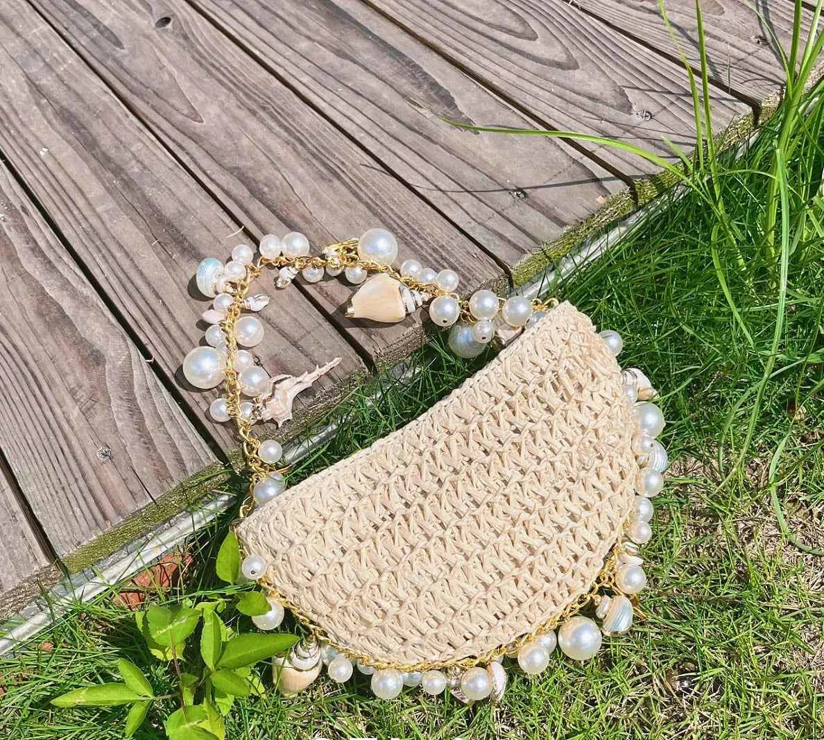 Pearl Straw Woven Women's Crossbody Bag