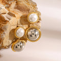 Pearl Two tone Round Earrings - JDE2410019-PS