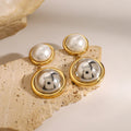 Pearl Two tone Round Earrings - JDE2410019-PS