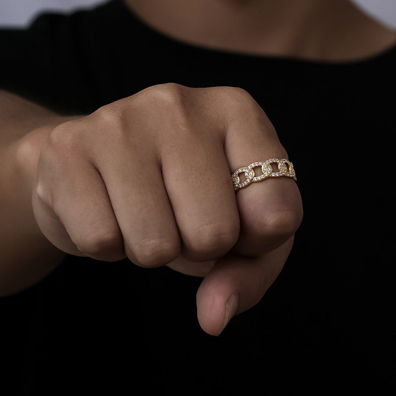 Personality Diamond Stud Cuban Ring Trendy Men And Women - electronic accessories