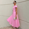 Pink Long Skirt Two Piece Elegant Shirt Button Top Loose A-Line Set