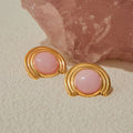 Pink Natural Stone Ribbed Earrings Stainless Steel - JDE0302010