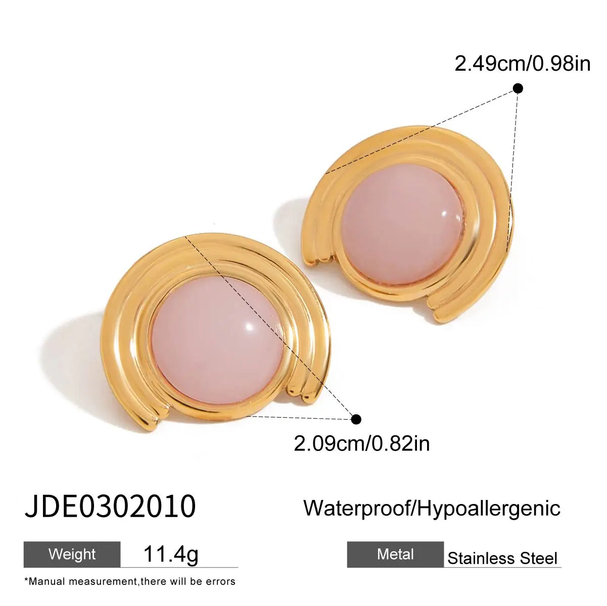 Pink Natural Stone Ribbed Earrings Stainless Steel - JDE0302010