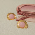 Pink Natural Stone Ribbed Earrings Stainless Steel - JDE0302010