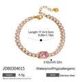 Pink Square Zircon Bracelet Stainless Steel Lock Chain Stackable Bracelet