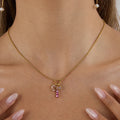 Pink Zircon Hollow Heart Pendant Necklace Stainless Steel - JDN0303031