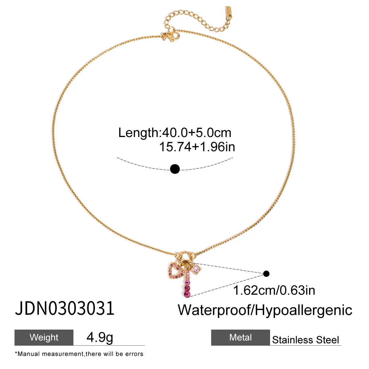 Pink Zircon Hollow Heart Pendant Necklace Stainless Steel - JDN0303031