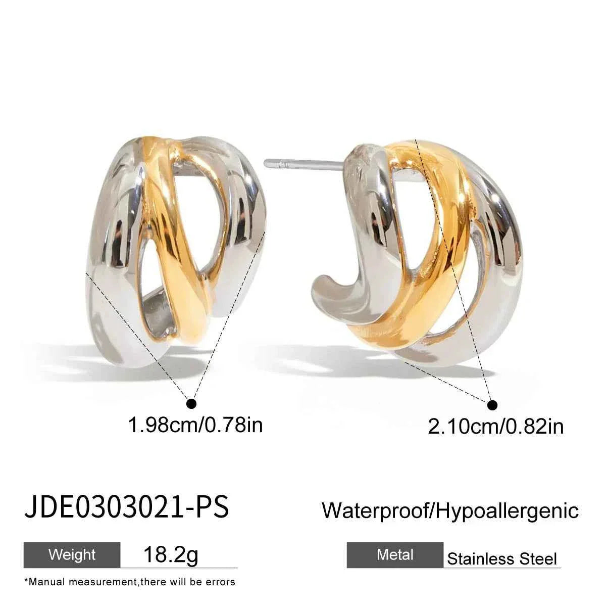 Plated Stainless Steel Double Color Irregular Hollow Line Ears Studs