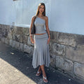 Pleated High Waist Long Skirt Suit