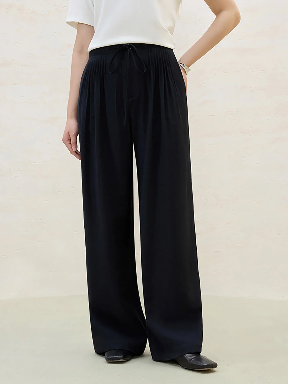 Plus Size Loose Lazy Pleated Floor-length Pants Women - black / L