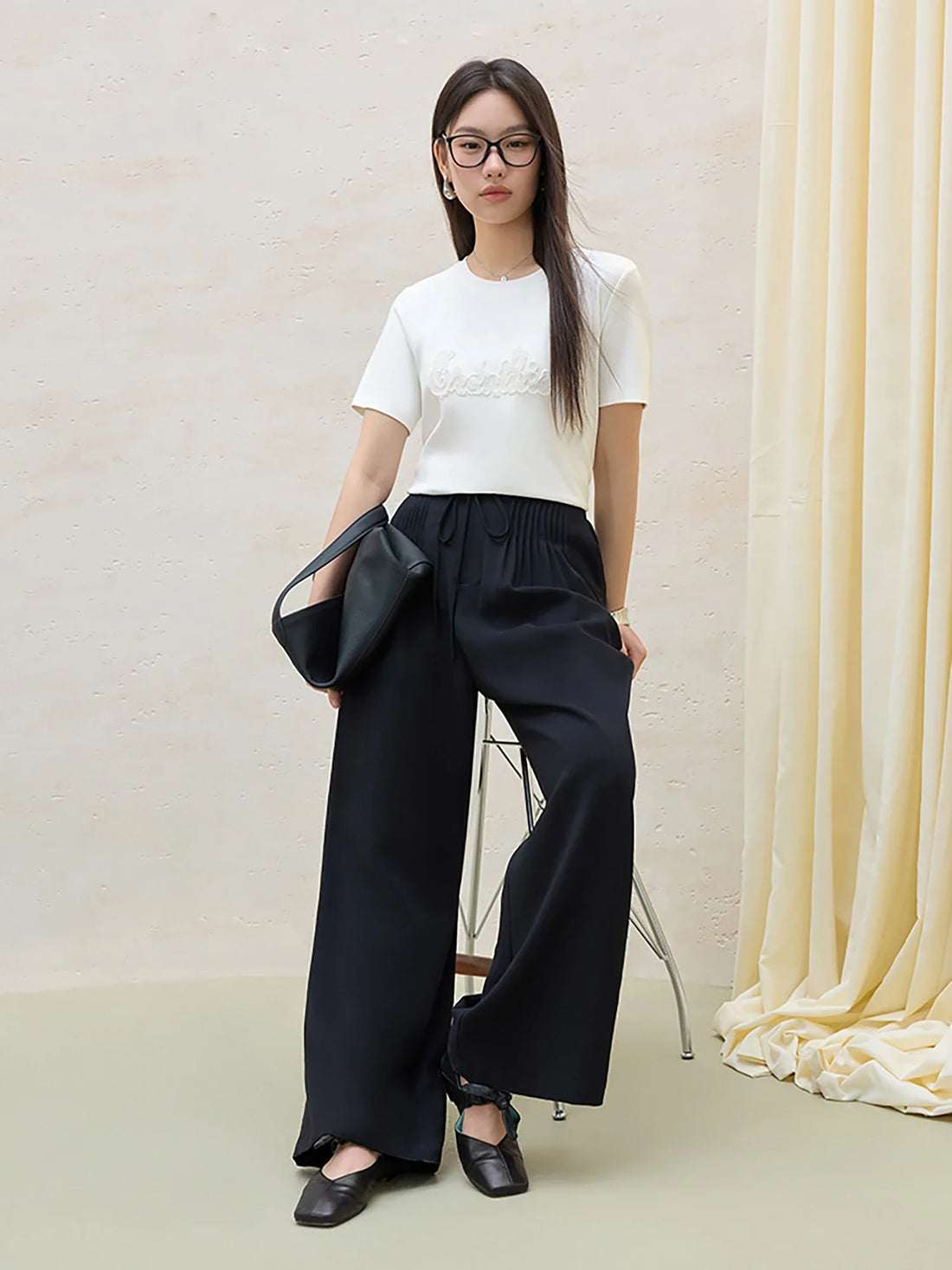 Plus Size Loose Lazy Pleated Floor-length Pants Women - black / L