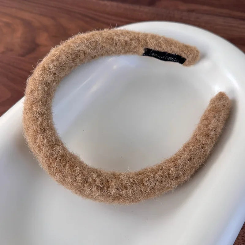 Plush Headband Wool Sponge Hair Band For Women - A-Milk coffee color