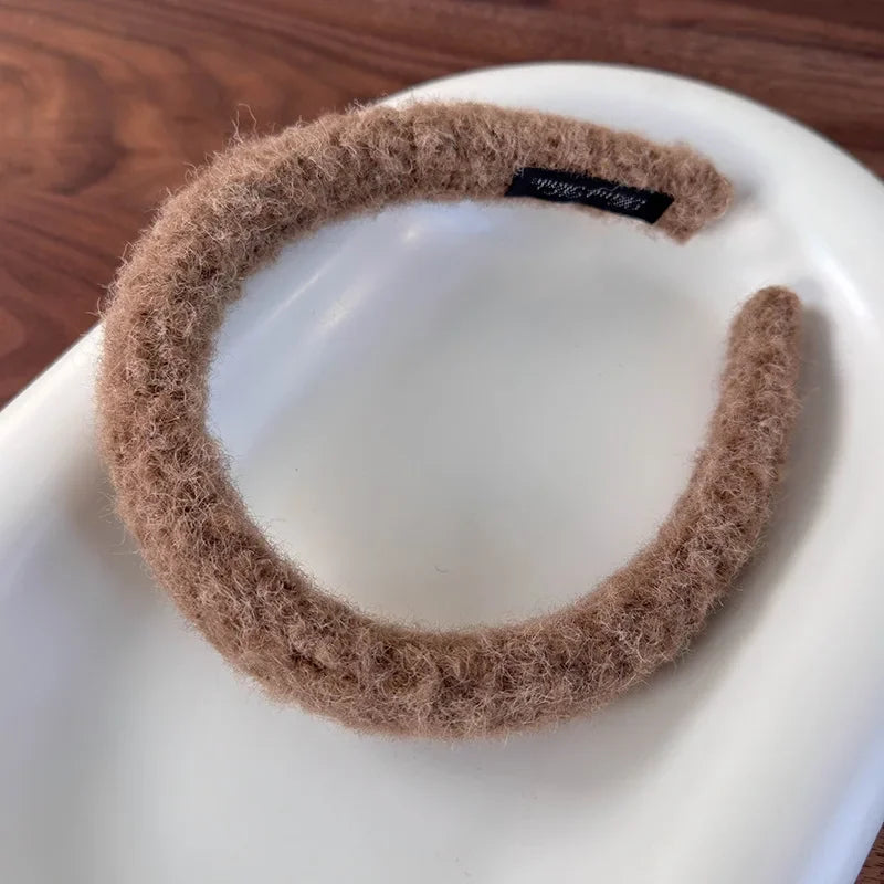 Plush Headband Wool Sponge Hair Band For Women - B-Coffee color