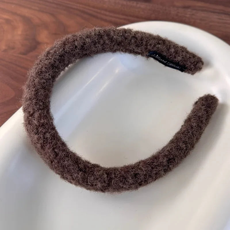 Plush Headband Wool Sponge Hair Band For Women - C-Dark coffee