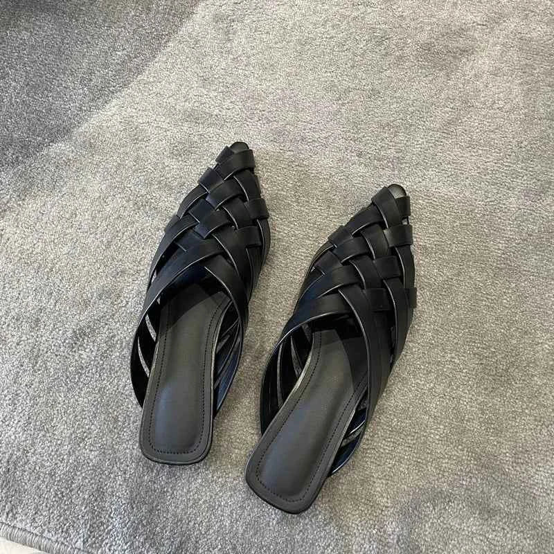 Pointed Toe Genuine Leather Slippers Women