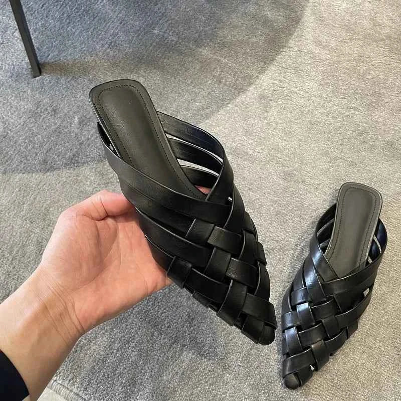 Pointed Toe Genuine Leather Slippers Women