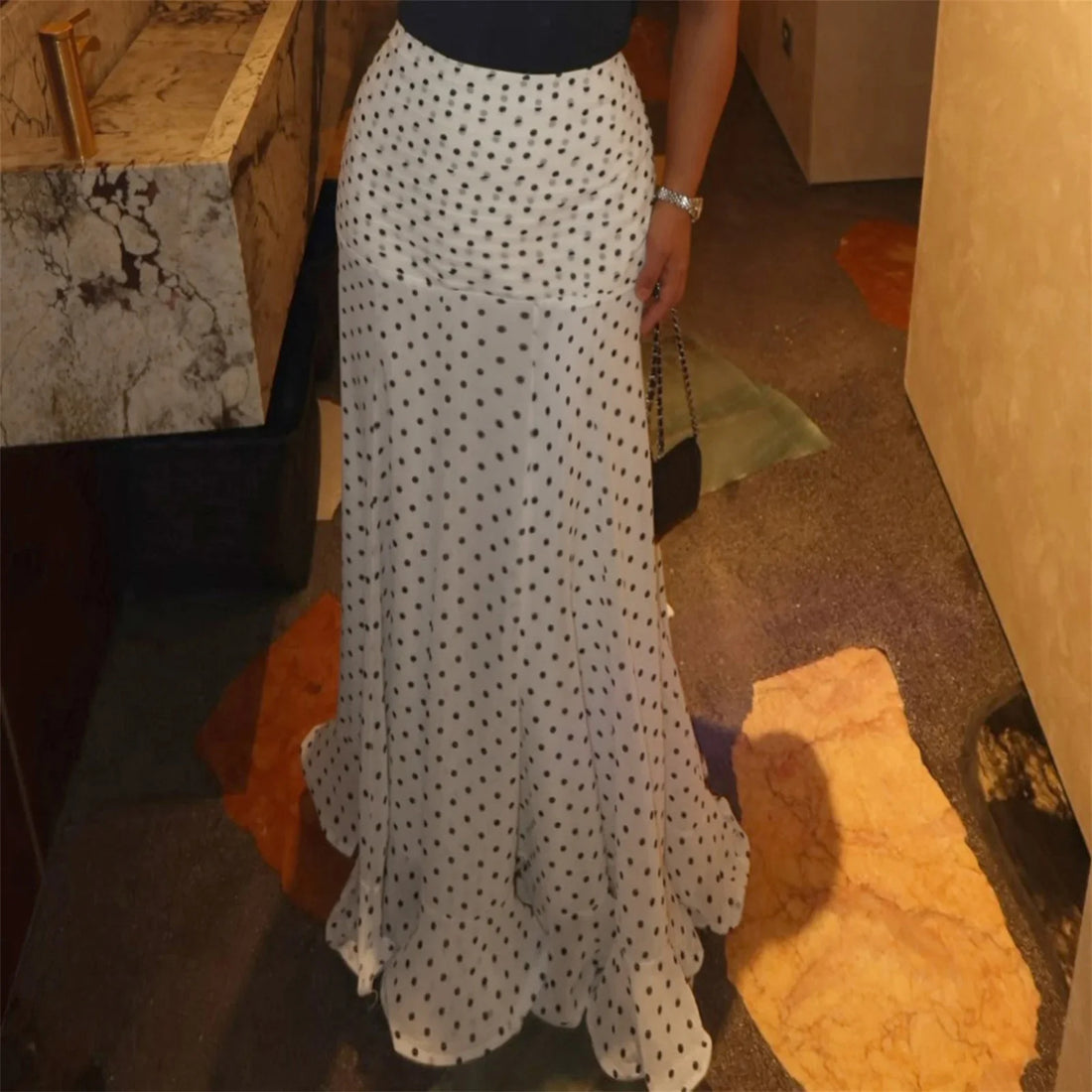 Polka Dot Floor-length Chiffon Skirt