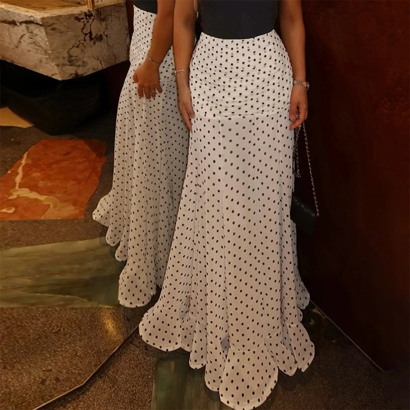 Polka Dot Floor-length Chiffon Skirt