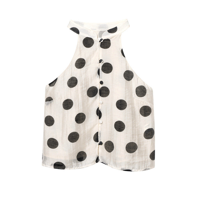 Polka Dot Hanging Collar Top Pleated Decorative Casual Shorts - Other