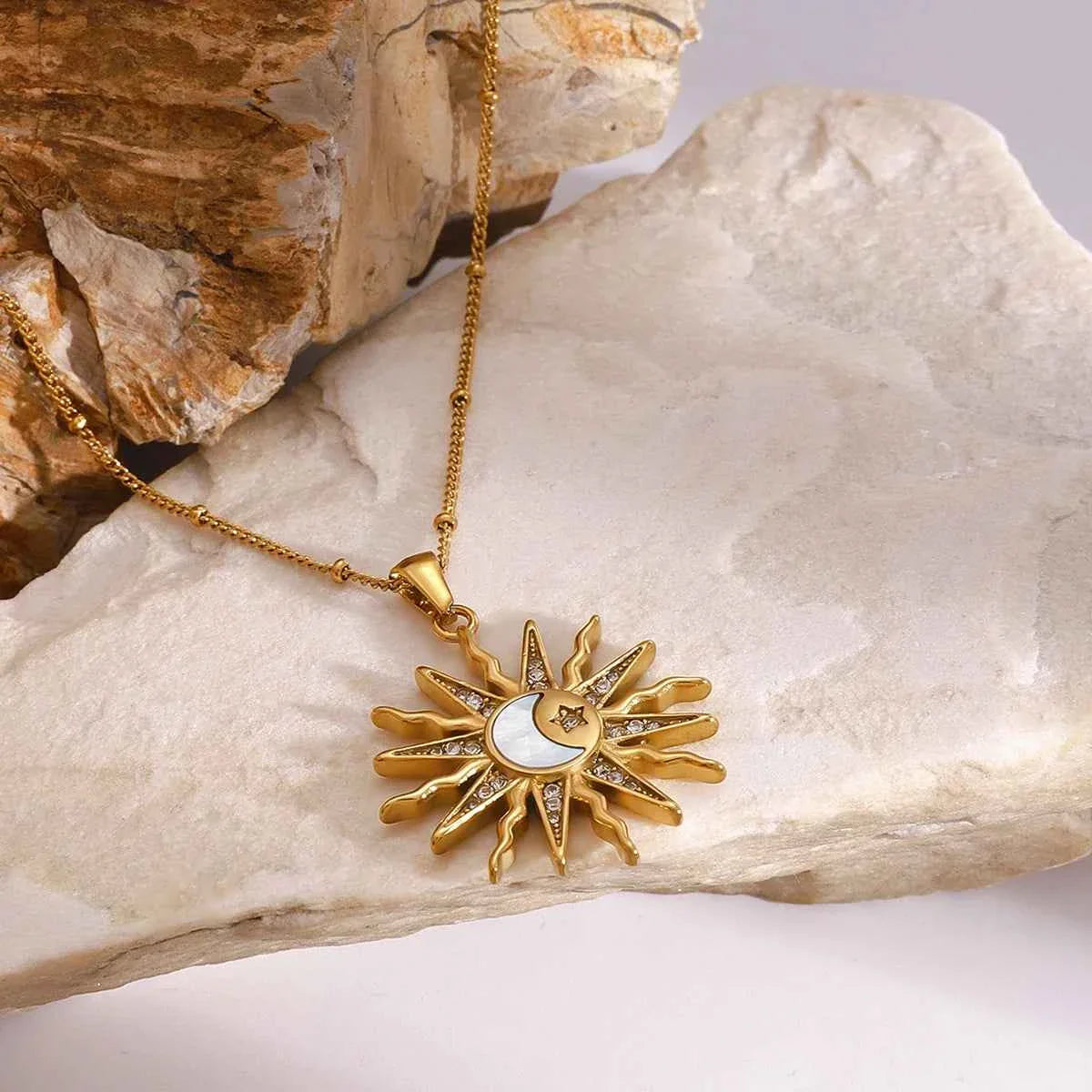 Popular Sun Moon Zircon Necklace Star Pendant Necklace