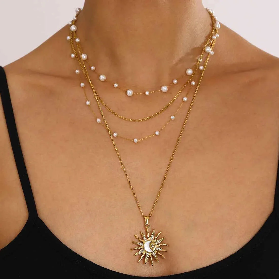 Popular Sun Moon Zircon Necklace Star Pendant Necklace