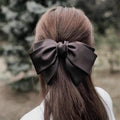 Premium Black Satin Barrettes Bow Hair Clip