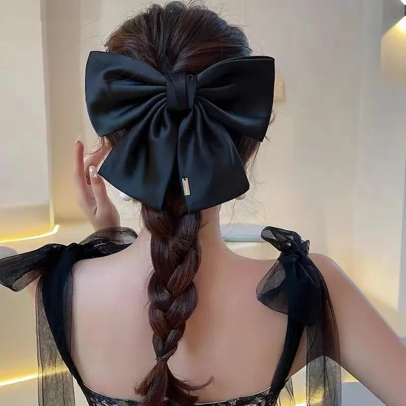 Premium Black Satin Barrettes Bow Hair Clip