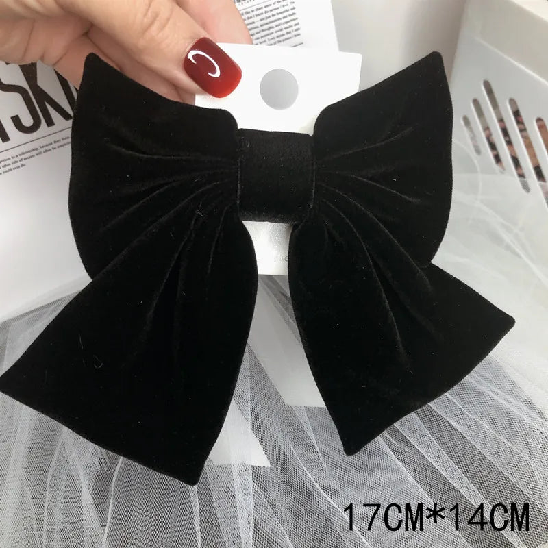 Premium Black Satin Barrettes Bow Hair Clip - style 12 / CN