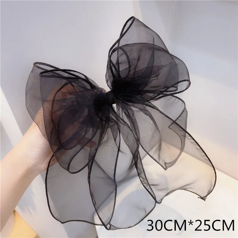 Premium Black Satin Barrettes Bow Hair Clip - style 18 / CN