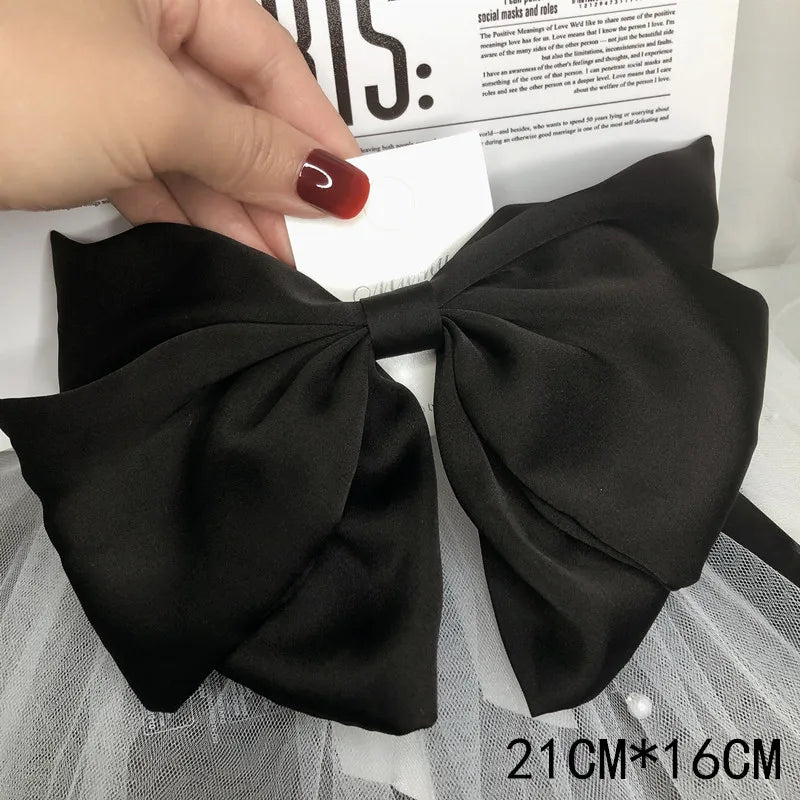 Premium Black Satin Barrettes Bow Hair Clip - style 4 / CN