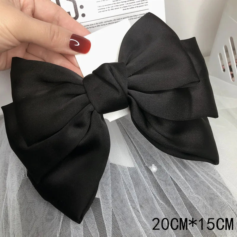Premium Black Satin Barrettes Bow Hair Clip - style 6 / CN