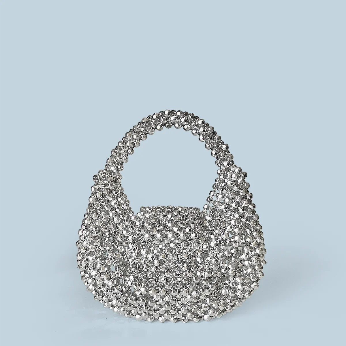 Premium Texture Handmade Beaded Mini Bead Bag - Silver