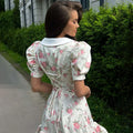 Print Puff Sleeves Ruffled Dress