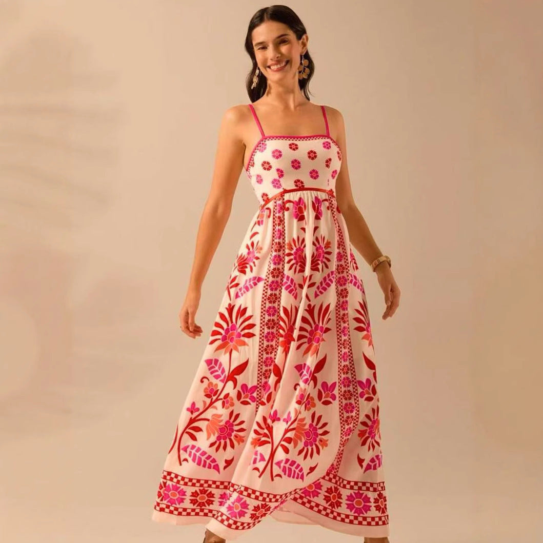 Printing Slip Dress Vacation Style - Other