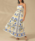 Printing Slip Dress Vacation Style - Yellow Blue Variegated / L - Other