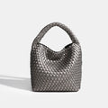 PU Small size Hand-woven Bucket Bag High Quality - Dark silver / 22cmx22cmx11cm / CHINA