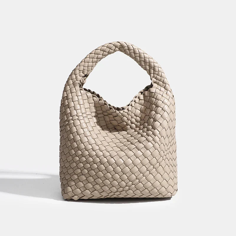 PU Small size Hand-woven Bucket Bag High Quality - Light brown / 22cmx22cmx11cm / CHINA