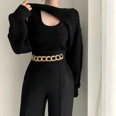 Pullover Short Sweater Two-piece Set