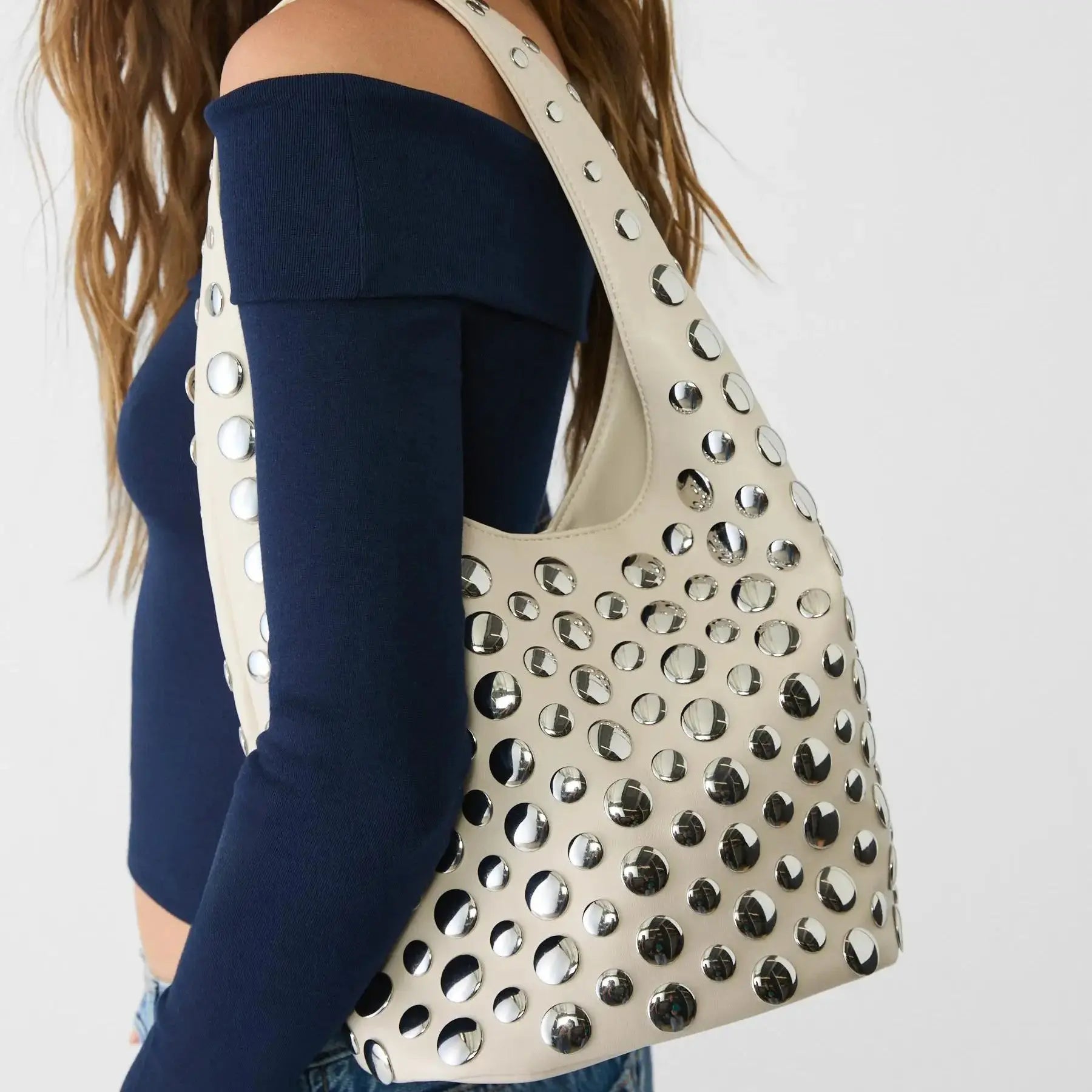 Punk Style Embellished Double-Faced Round Niche Bucket Bag