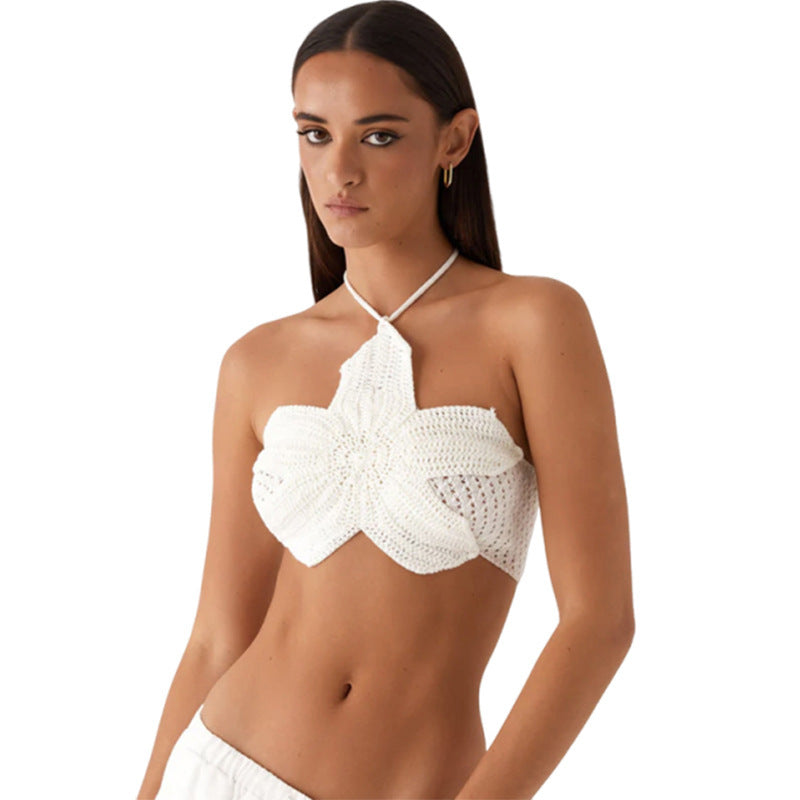 Pure Color Halter Lace-up Cutout Knitted Camisole - electronic accessories