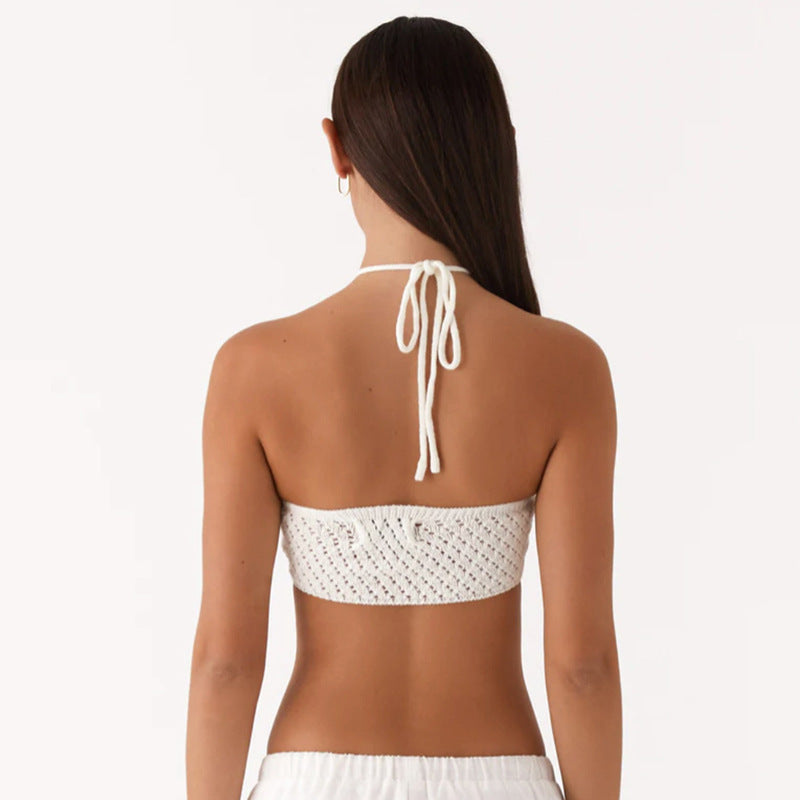 Pure Color Halter Lace-up Cutout Knitted Camisole - electronic accessories